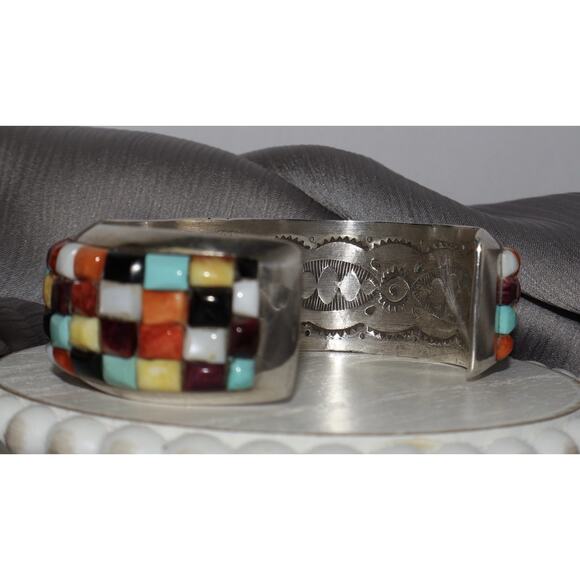 Navajo Ray Adakai 925 Multi-stone Cobblestone Mosaic Inaly Cuff 112.66G / 7.5in - Picture 7 of 9